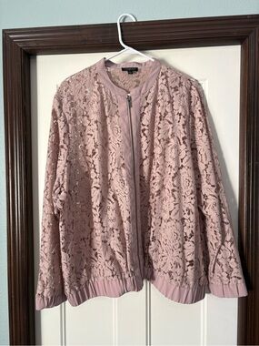 Lane Bryant Dusty Pink Lace Bomber Jacket